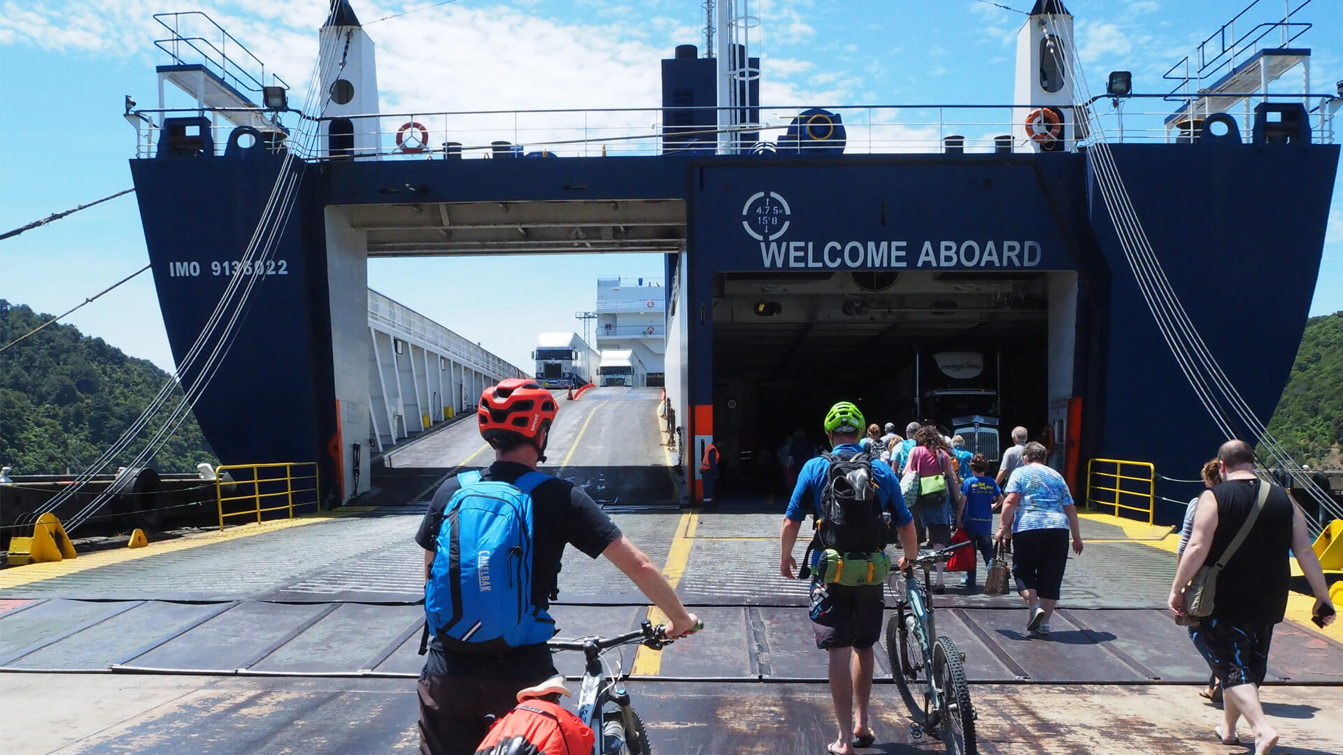 Foot passengers boarding Bluebridge ferry in Picton